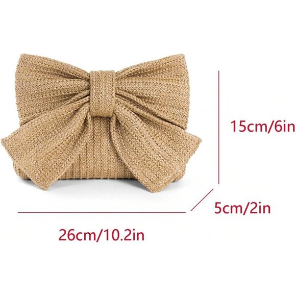 Women's Straw Bow Crossbody Bag Polyester Summer Satchel with Chain - Picture 6 of 6